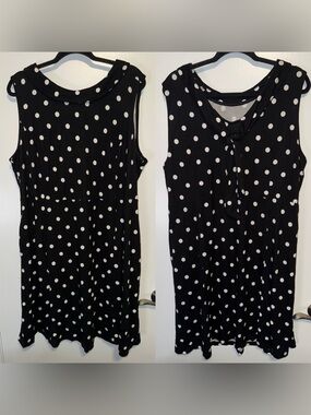 Isaac Mizrahi Black Dress with White Polka Dots, Tie-Neck Midi